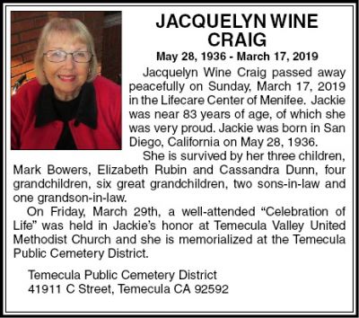 Jacquelyn Wine Memorial Video